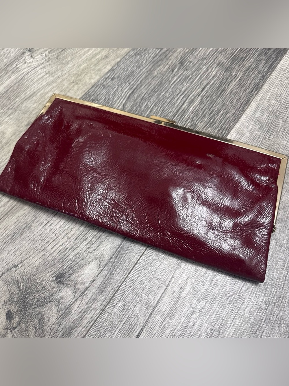 HOBO Burgundy Patent Leather Frame Clutch